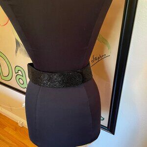 Vintage 1980's La Regale Women's Black Beaded Waist/Cummerbund Belt